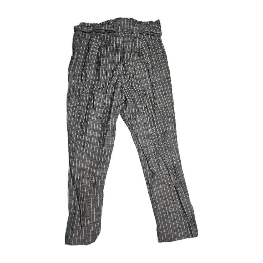 MINE Women’s S Striped High Waist Paper Bag Pants Gray Orange Ankle Office Boho - Picture 11 of 11